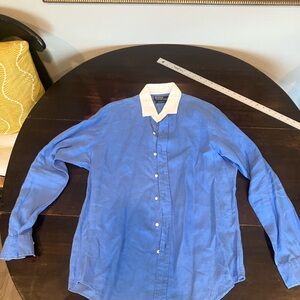 Ralph Lauren Blue Shirt with White Collar Linen